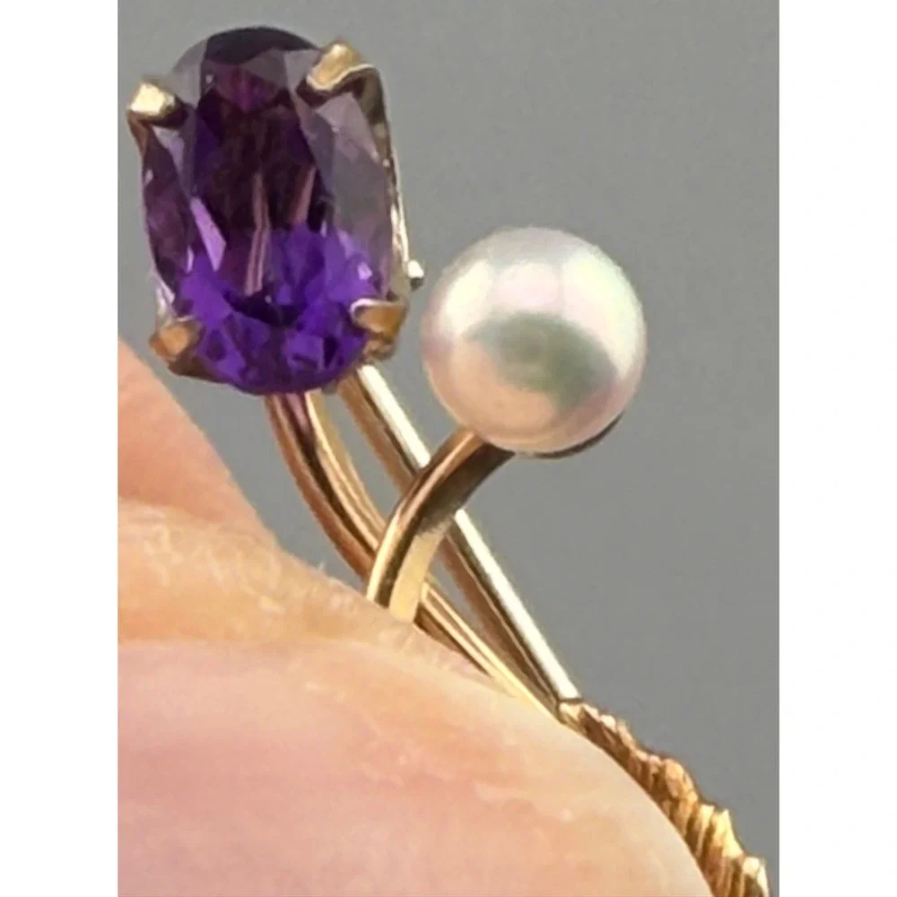 Vintage Floral Brooch Amethyst Freshwater Pearl Gold Filled 1.25